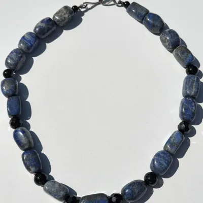 Sale Photo Thumbnail #62: Blue Gemstone & Onyx Necklace
