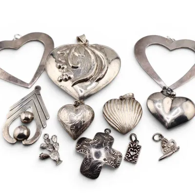 Sale Photo Thumbnail #55: Vintage 925 Mixed Heart Pendants and Charms- 57g

