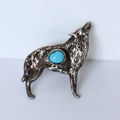 Sale Photo Thumbnail #188: Vintage Signed 925 Howling Wolf Tie Tack
