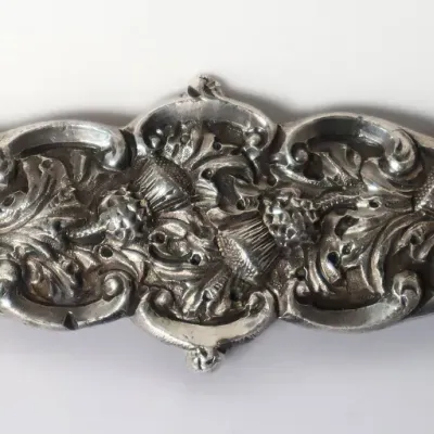 Sale Photo Thumbnail #7: Antique Ornate Scottish Thistle Sterling Buckle