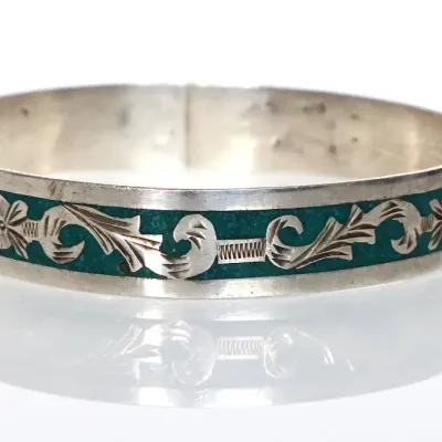 Sale Photo Thumbnail #61: Mid-Century Mexican 925 Turquoise Chip Inlay Cuff
