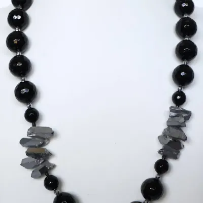 Sale Photo Thumbnail #122: Faceted Onyx and Silver Quartz Necklace
