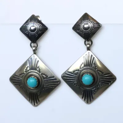 Sale Photo Thumbnail #182: Vtg Native American 925 Turquoise Earrings
