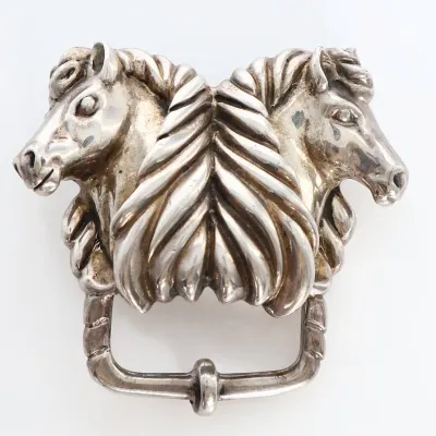 Sale Photo Thumbnail #33: Collectors: 925 Double Horse Head Belt Buckle- 91g
