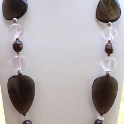 Sale Photo Thumbnail #105: Smokey Quartz, Bronze Pearl & Rose Quartz Necklace
