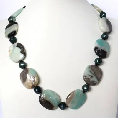 Sale Photo Thumbnail #5: Amazonite & Teal Cultured Pearls Sterling Necklace
