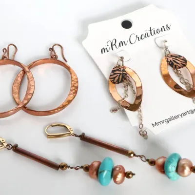 Sale Photo Thumbnail #27: 3 Pair of Copper, Sterling and Turquoise Earrings
