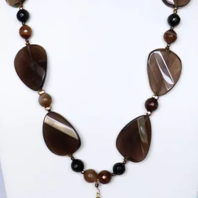 Sale Photo Thumbnail #97: Large Smokey Quartz and Agate Statement Necklace
