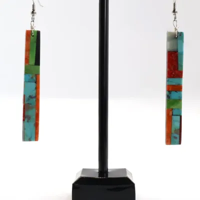 Sale Photo Thumbnail #39: Multi-Stone Mosaic Inlay Bar Earrings
