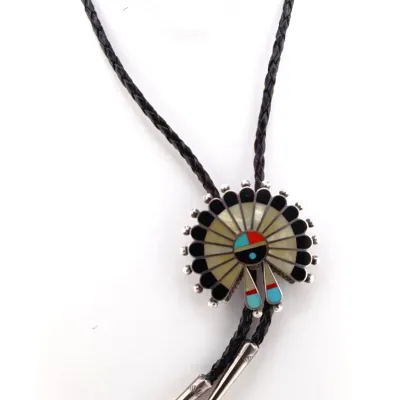 Sale Photo Thumbnail #21: Vintage Zuni Sterling Multi-Stone Inlay Sun Face Bolo