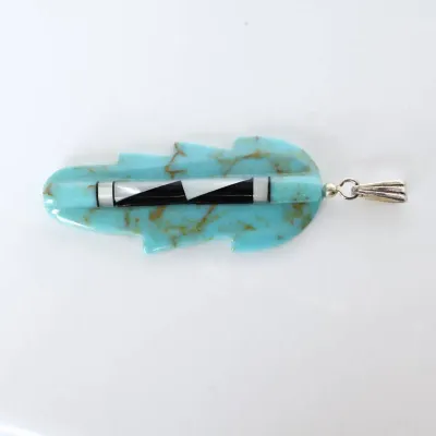 Sale Photo Thumbnail #143: Native American Carved Turquoise Feather w/Inlay
