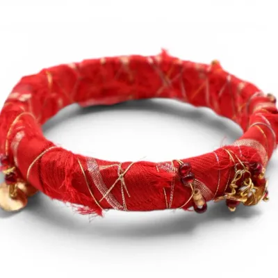 Sale Photo Thumbnail #202: Red Sari Silk Bangle Bracelet
