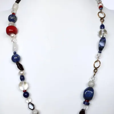 Sale Photo Thumbnail #52: Patriotic Mixed Natural Gemstone Necklace
