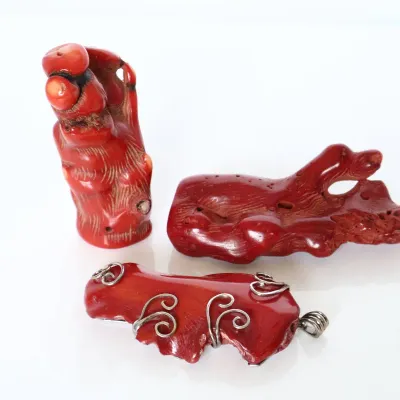 Sale Photo Thumbnail #147: 3pc Genuine  large Red Coral Pieces
