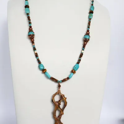 Sale Photo Thumbnail #30: Turquoise Cholla and Copper Necklace
