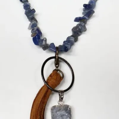 Sale Photo Thumbnail #63: Blue Pendant on Blue Tumbled Chip Necklace
