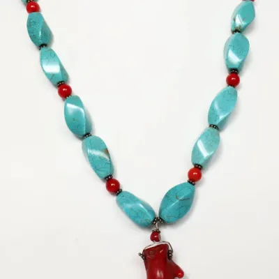 Sale Photo Thumbnail #38: Turquoise and Red Coral Necklace
