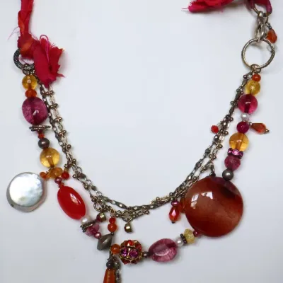 Sale Photo Thumbnail #145: Boho Multi-Gemstone Sari Silk Necklace
