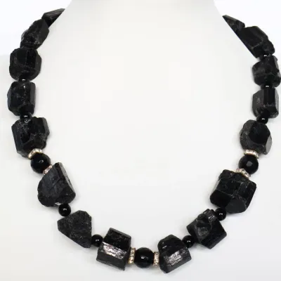Sale Photo Thumbnail #56: Raw Black Tourmaline and Onyx Necklace
