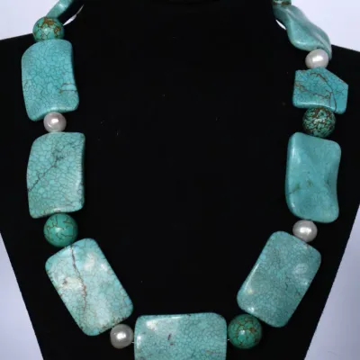Sale Photo Thumbnail #42: Turquoise, White Pearl Necklace

