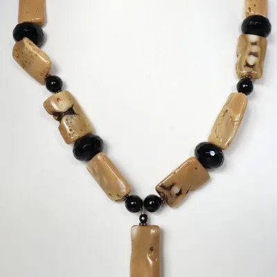Sale Photo Thumbnail #10: Fossil Coral & Black Onyx Statement Necklace
