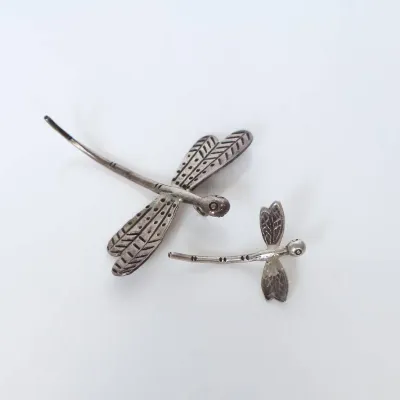 Sale Photo Thumbnail #176: 2 Karen Hill Tribe Fine Silver Dragonfly Pendants
