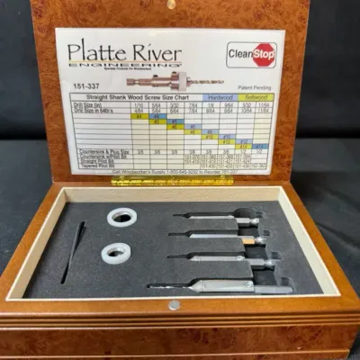 LH575HI - Platt River Engineering, Clean Stop Four Piece Counter Sink Bit Set In Burlwood Case