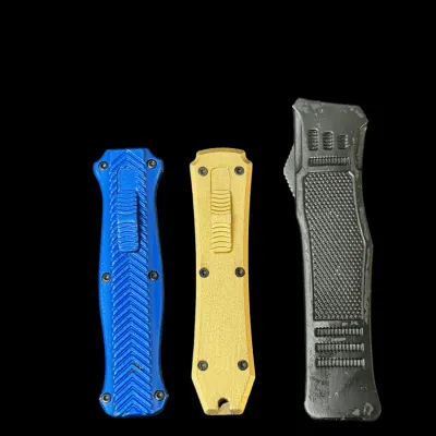 LH131HI - 3 Small Automatic OTF Knives – Blue, Gold-Tone & Black