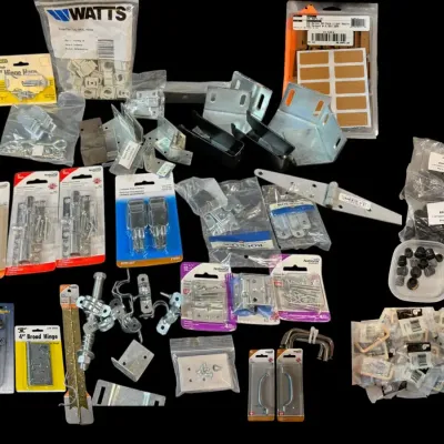 LH512HI - Door and Cabinet Hardware Lot: Hinges/Barrel Bolts/Brackets/Clips