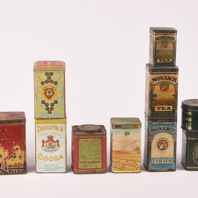 Thirteen Vintage Tea and Cocoa Tins.