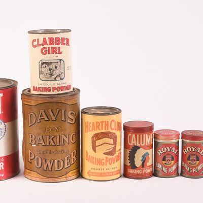 Sale Photo Thumbnail #24: Nine Vitnage Baking Powder Tins.