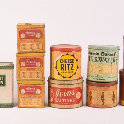 Fourteen Vintage Cracker Tins.