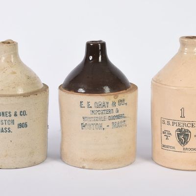 Sale Photo Thumbnail #39: Three Advertising Stoneware Jugs.