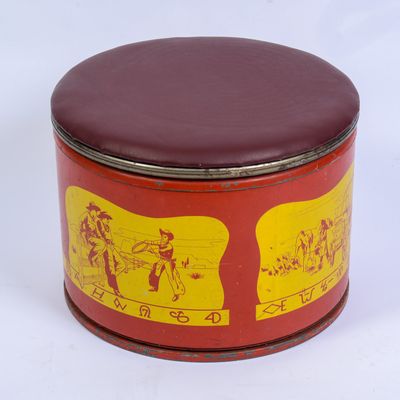 Sale Photo Thumbnail #73: Large Metal Tin With Cowboys.