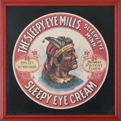 Sale Photo Thumbnail #108: Sleepy Eye Cream Flour Barrel Label.
