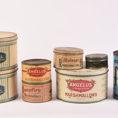 Nine Vintage Marshmallow Tins.