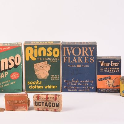 Sale Photo Thumbnail #32: Fifteen Vintage Various Soap Product Containers.