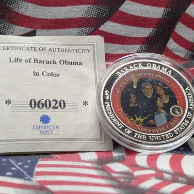 Sale Photo Thumbnail #171: 2013 American Mint Barack Obama, Silver Plated PROOF with Color Portrait