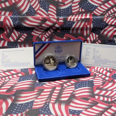 1986-S U.S. Liberty Commemorative Set with 90% Silver Proof Dollar 26.73g and Clad Proof Half Dollar in OGP w/ COA