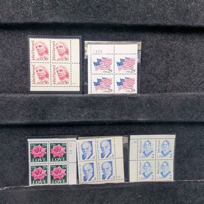 Sale Photo Thumbnail #373: (5) Assorted U.S. Plate Blocks Of Stamps, All Mint Original Gum, Never Hinged