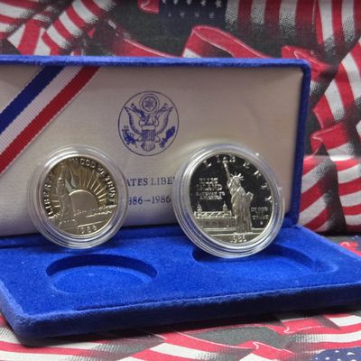 Sale Photo Thumbnail #133: 1986-S U.S. Liberty Commemorative Set with 90% Silver Proof Dollar 26.73g and Clad Proof Half Dollar in OGP w/ COA