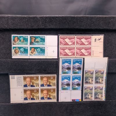 Sale Photo Thumbnail #363: (5) Assorted U.S. Plate Blocks Of Stamps, All Mint Original Gum, Never Hinged
