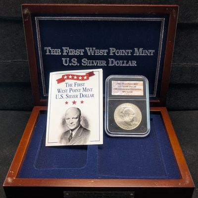 Sale Photo Thumbnail #355: 1990-W Eisenhower Centennial Commemorative 90% Silver Dollar In Box w/ COA - First West Point Silver Dollar