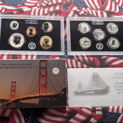 Sale Photo Thumbnail #258: 2018-S U.S. Mint Silver Reverse PROOF Set with ATB Quarters and Sacagawea Dollar In OGP w/ COA - Includes (7) 90% Silver Coins