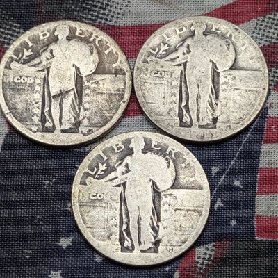 (3) No Date Standing Liberty 90% Silver Quarters
