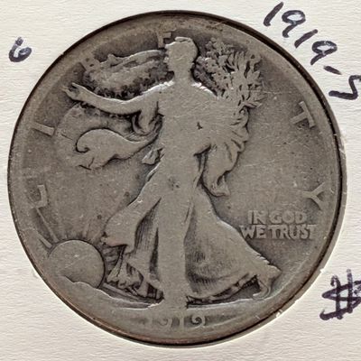 Sale Photo Thumbnail #304: 1919-S Walking Liberty 90% Silver Half Dollar