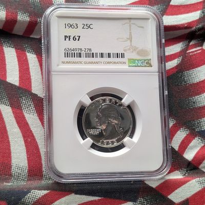 Sale Photo Thumbnail #322: 1963 Washington 90% Silver Quarter NGC PF 67