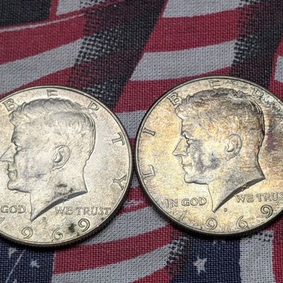 Sale Photo Thumbnail #281: (2) 1969-D Kennedy 40% Silver Half Dollars