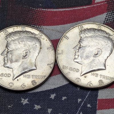 Sale Photo Thumbnail #118: (2) 1968-D Kennedy 40% Silver Half Dollars