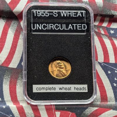 1955-S Lincoln Wheat Cent, UNC., Complete Wheat Head